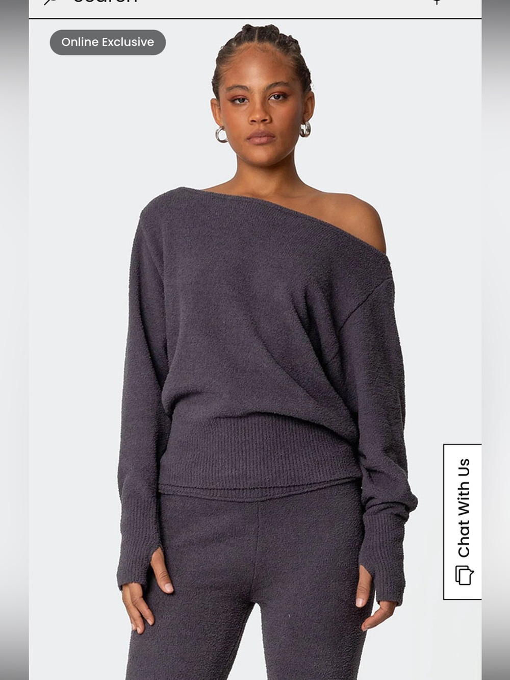 Edikted Off-the-Shoulder Sweater in Charcoal Gray